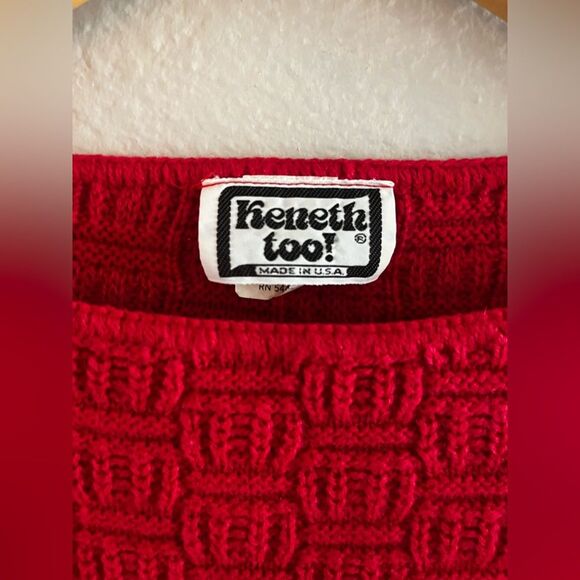 Vintage Keneth‎ Too! SZ S/M Red Crew Neck Sweater Classic Knit 80s - Picture 2 of 16
